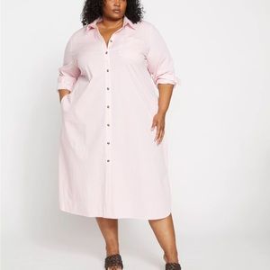 Universal Standard Odeon Stretch Poplin Shirtdress - Pink/White - NWT